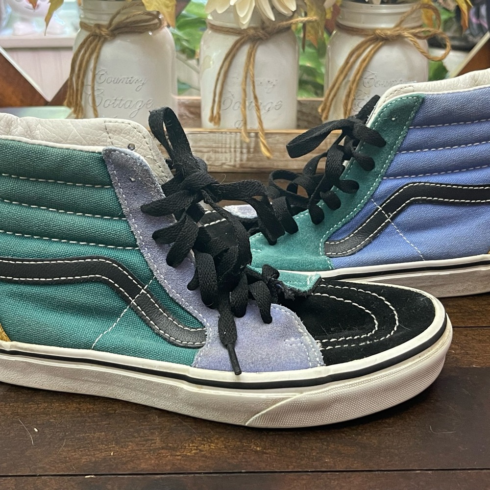 Vans Sk8-Hi Colorblock Multicolor High-Top Sneakers green/blue W8 M6.5 Eur 38.5